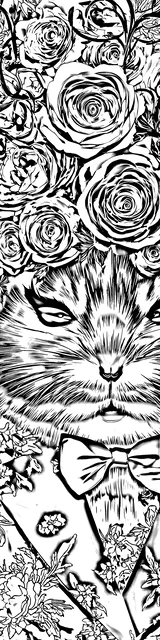Free colorable bookmarks of a cat with roses on its head